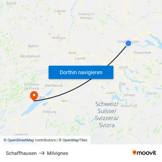 Schaffhausen to Milvignes map