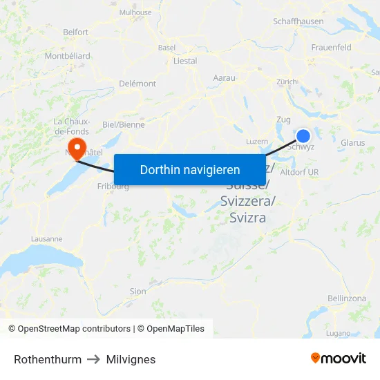 Rothenthurm to Milvignes map