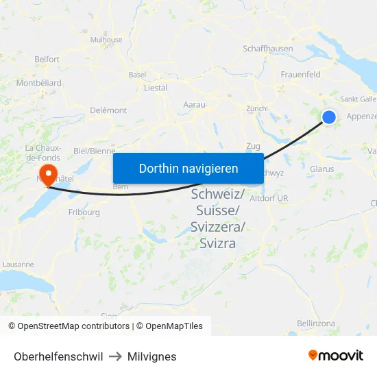 Oberhelfenschwil to Milvignes map