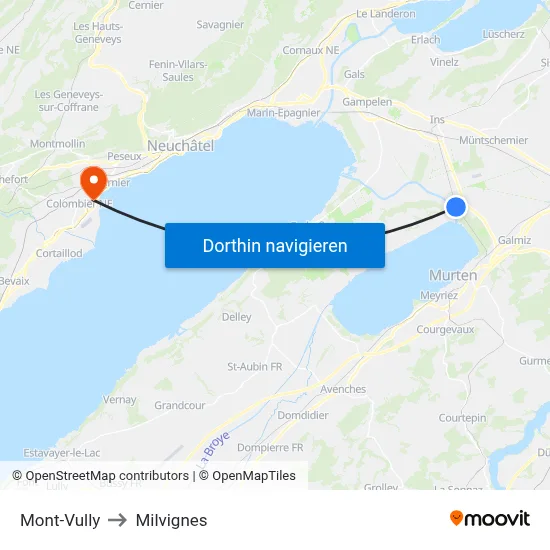 Mont-Vully to Milvignes map