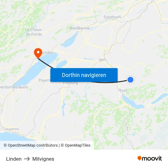 Linden to Milvignes map