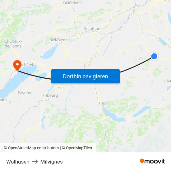 Wolhusen to Milvignes map