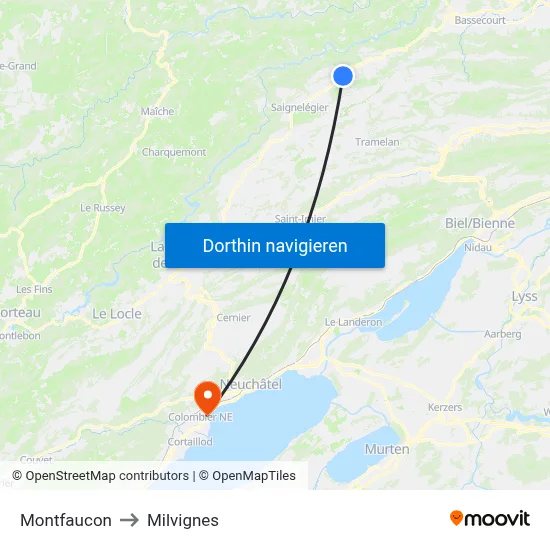 Montfaucon to Milvignes map