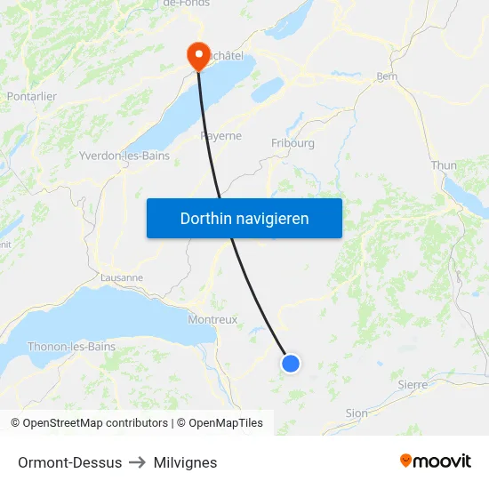 Ormont-Dessus to Milvignes map