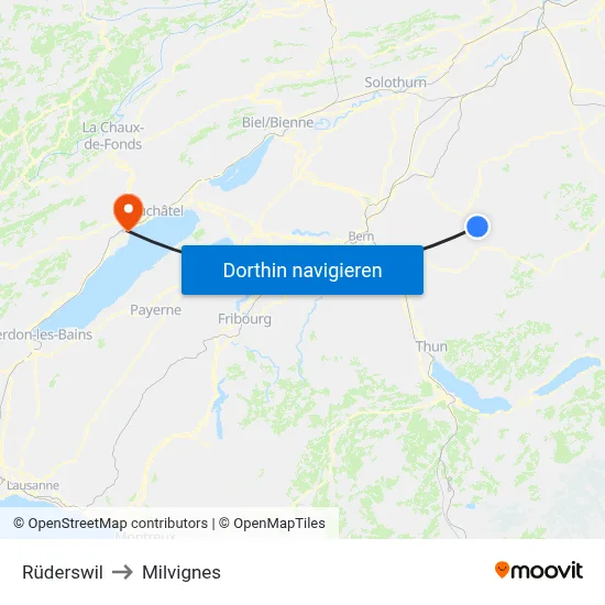 Rüderswil to Milvignes map