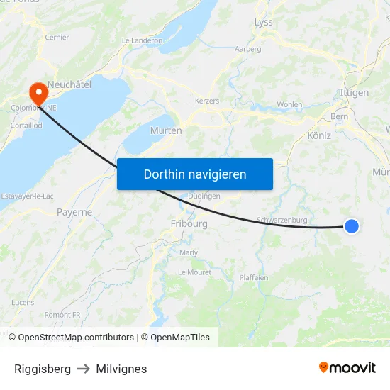 Riggisberg to Milvignes map