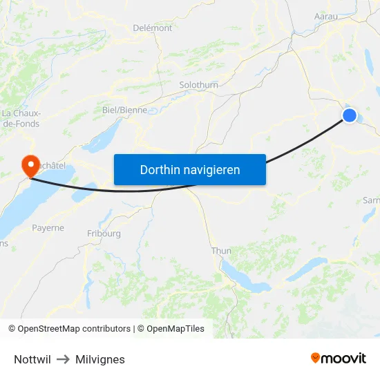 Nottwil to Milvignes map