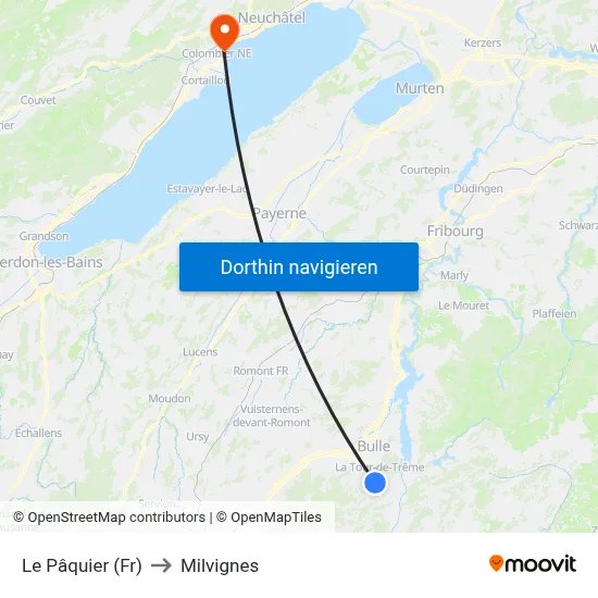 Le Pâquier (Fr) to Milvignes map