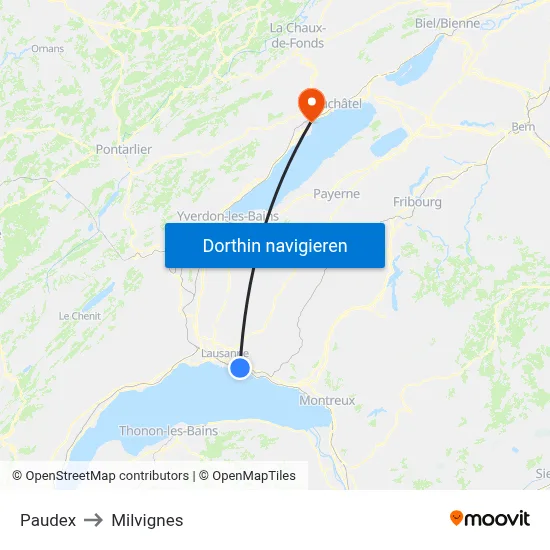 Paudex to Milvignes map