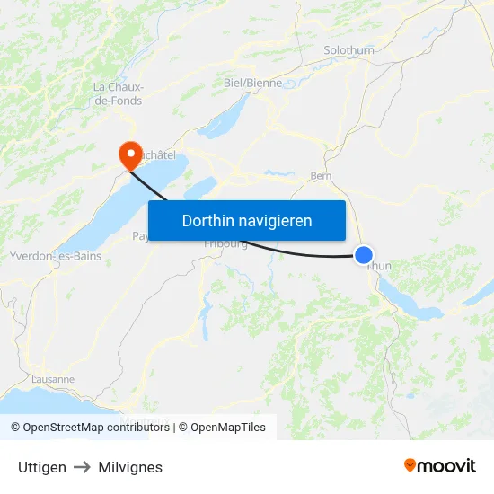 Uttigen to Milvignes map