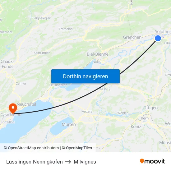 Lüsslingen-Nennigkofen to Milvignes map
