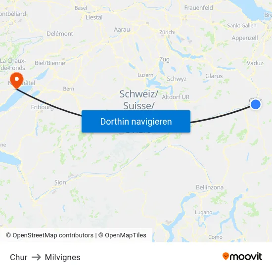 Chur to Milvignes map