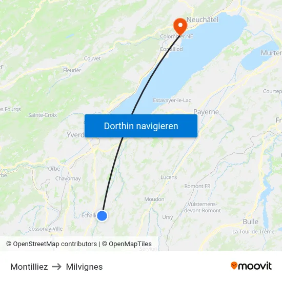 Montilliez to Milvignes map