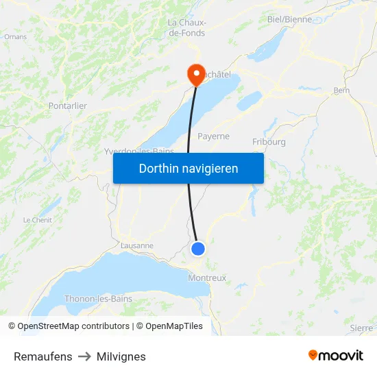Remaufens to Milvignes map