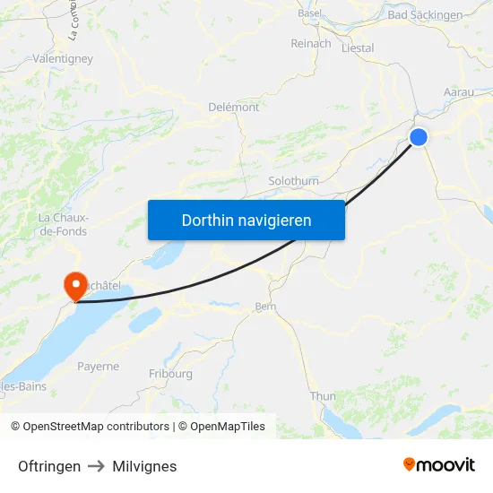 Oftringen to Milvignes map