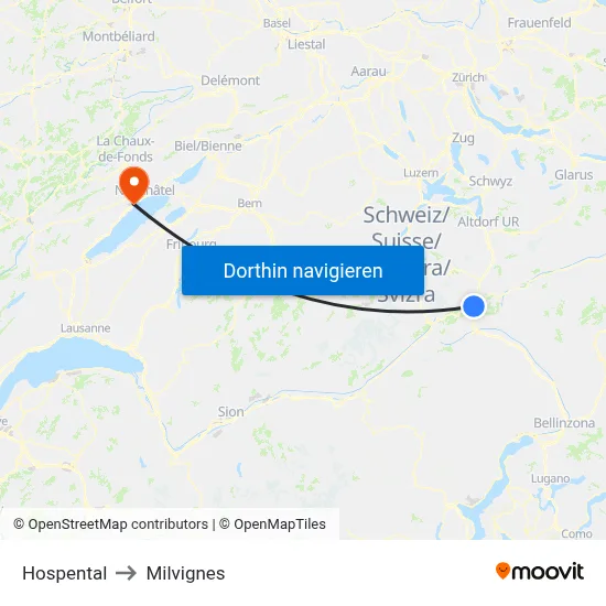 Hospental to Milvignes map