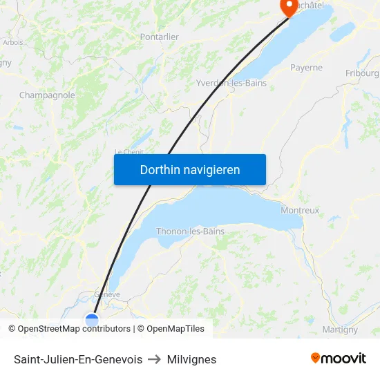 Saint-Julien-En-Genevois to Milvignes map
