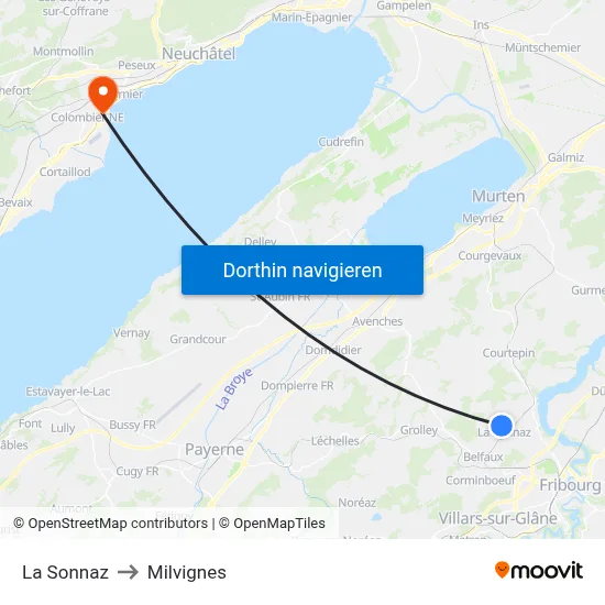 La Sonnaz to Milvignes map