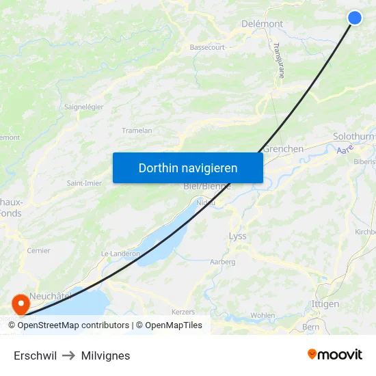 Erschwil to Milvignes map