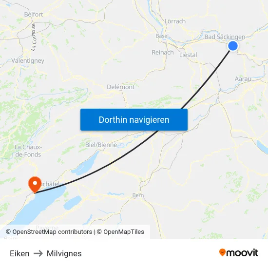 Eiken to Milvignes map