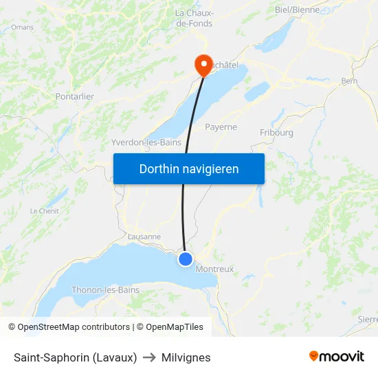 Saint-Saphorin (Lavaux) to Milvignes map