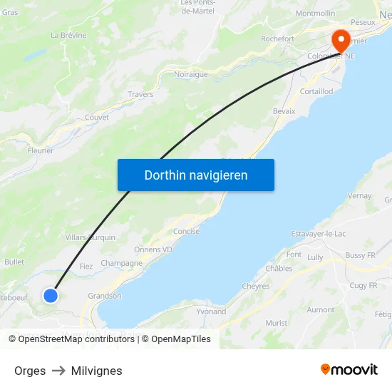 Orges to Milvignes map