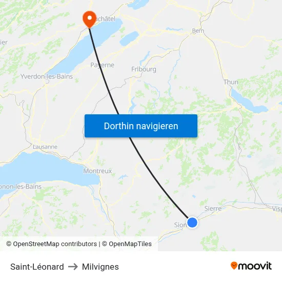 Saint-Léonard to Milvignes map