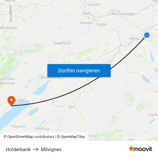 Holderbank to Milvignes map