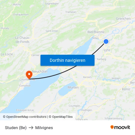 Studen (Be) to Milvignes map