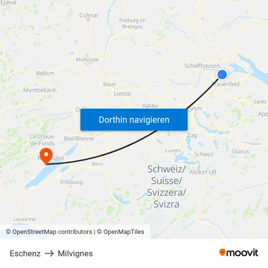 Eschenz to Milvignes map