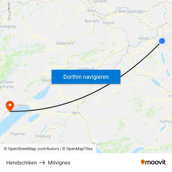 Hendschiken to Milvignes map
