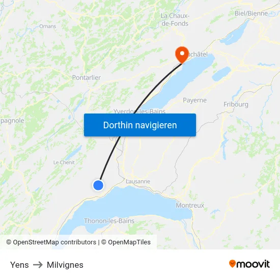 Yens to Milvignes map