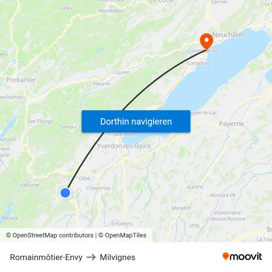 Romainmôtier-Envy to Milvignes map