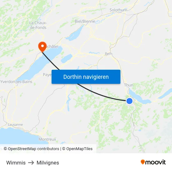 Wimmis to Milvignes map