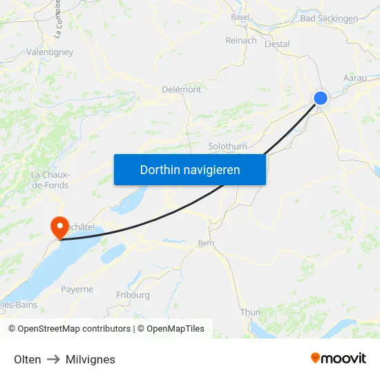 Olten to Milvignes map