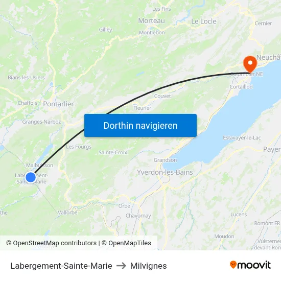 Labergement-Sainte-Marie to Milvignes map