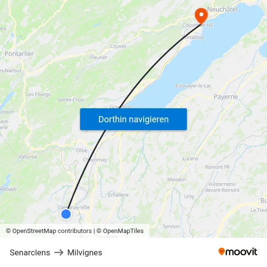 Senarclens to Milvignes map