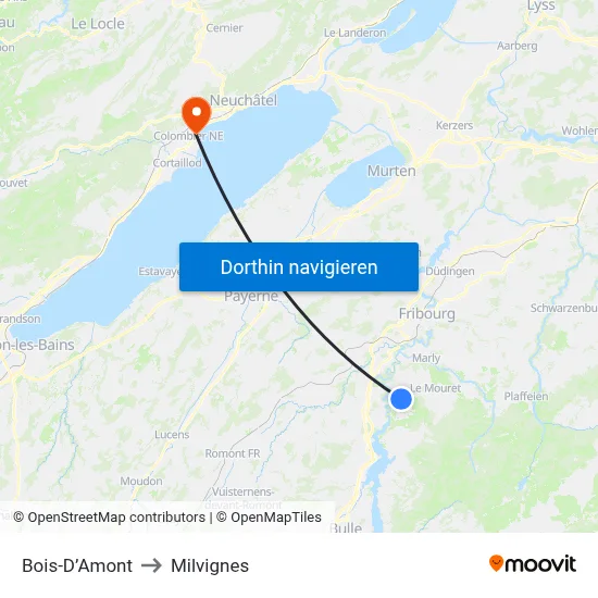 Bois-D’Amont to Milvignes map
