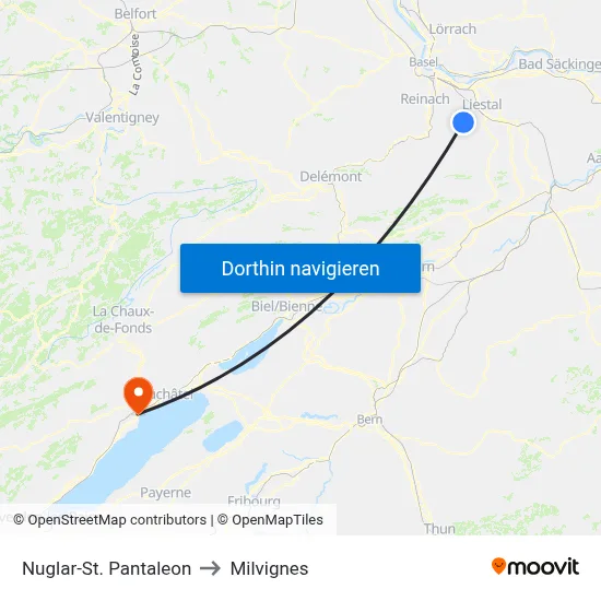 Nuglar-St. Pantaleon to Milvignes map