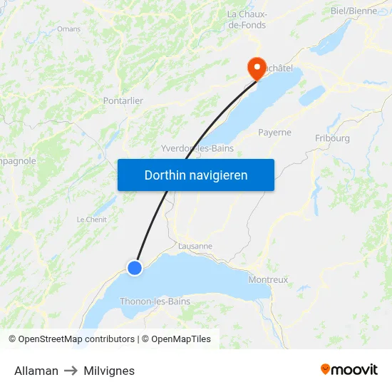 Allaman to Milvignes map