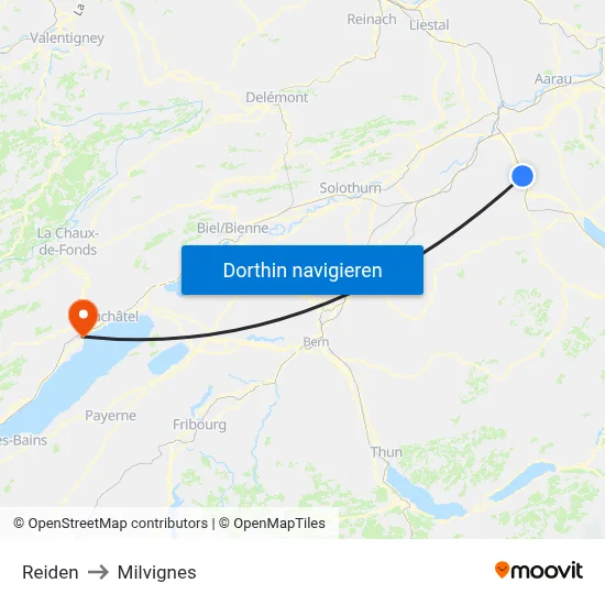 Reiden to Milvignes map