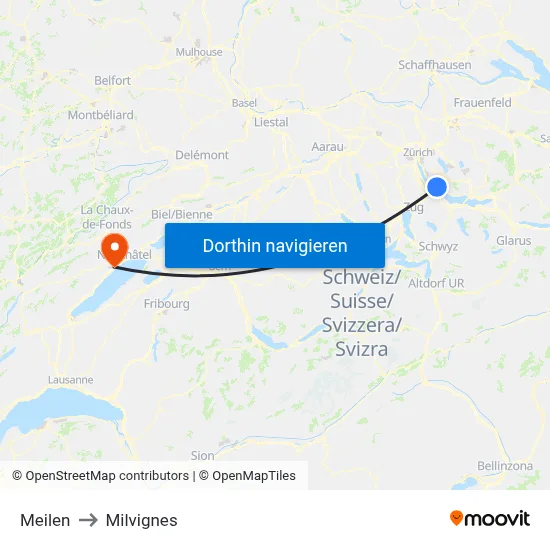 Meilen to Milvignes map