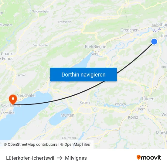 Lüterkofen-Ichertswil to Milvignes map
