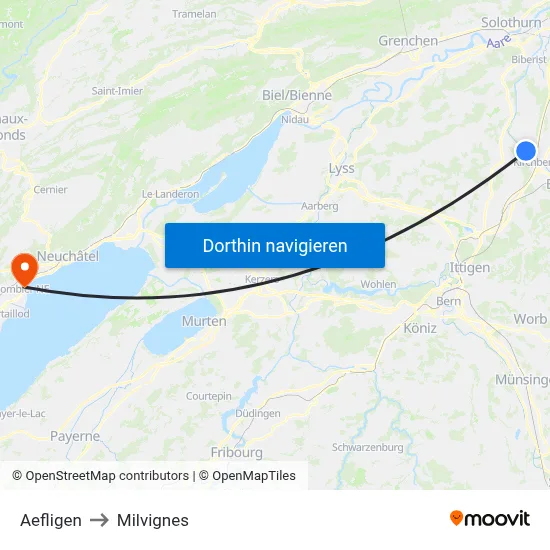 Aefligen to Milvignes map