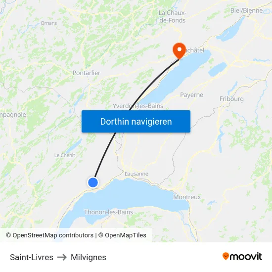 Saint-Livres to Milvignes map