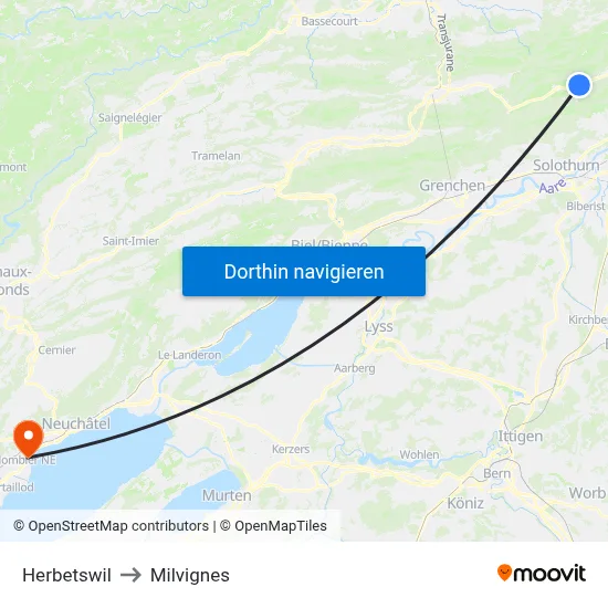 Herbetswil to Milvignes map