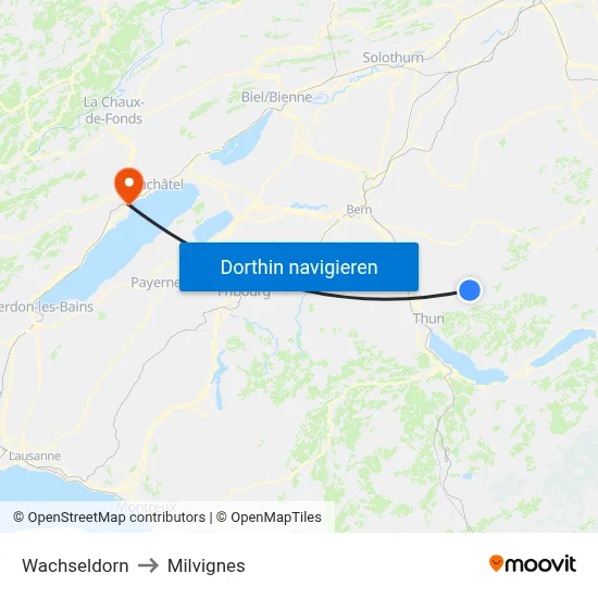 Wachseldorn to Milvignes map