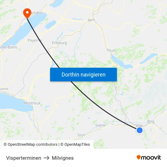 Visperterminen to Milvignes map