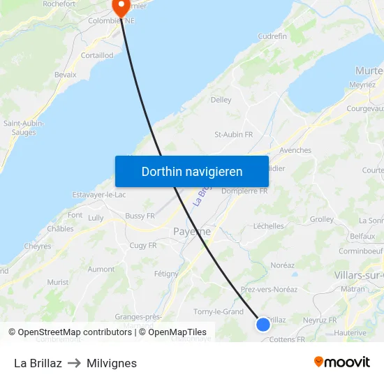 La Brillaz to Milvignes map