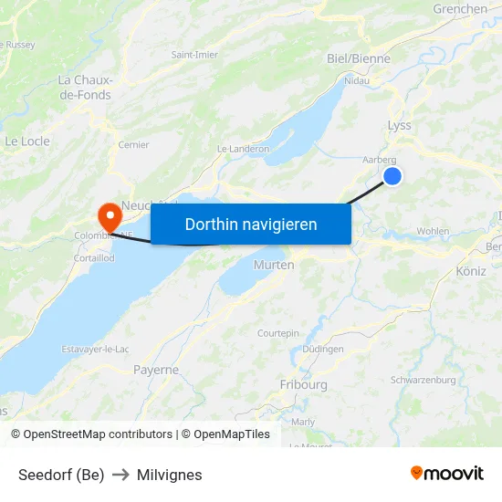Seedorf (Be) to Milvignes map